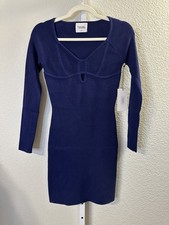 Stitches & Stripes Sapphire Rib Knit Keyhole Long Sleeve Mini Dress Size S
