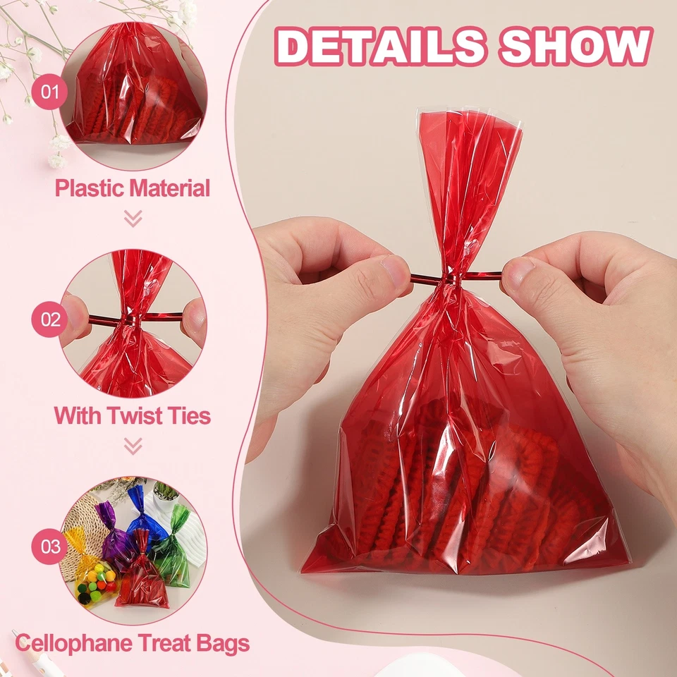 Bolsas de golosinas 100 piezas bolsas de regalo de dulces de 9x6 pulgadas con lazos rojos Foto 3 de 4