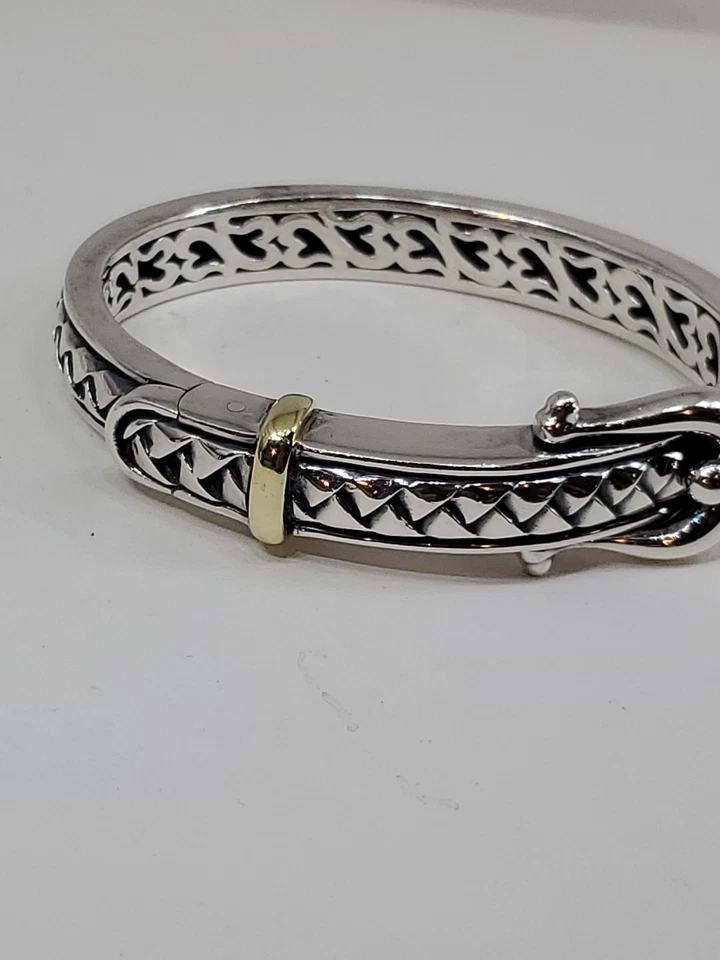 SCOTT KAY Sterling silver & 18k Gold Buckle Bangle Hinged Women bracelet 63.4g - Image 2 of 4