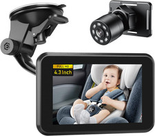Baby Car Camera, 4.3" HD Night Vision Car Baby Monitor with Camera, Safety Seat