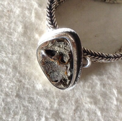 Tabra Sterling Silver Connector Charm with Russian Ammonite Pyritized Druse.