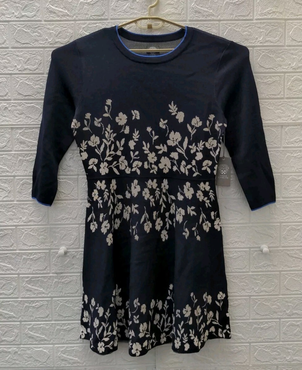 New Vince Camuto Floral Jacquard Fit & Flare Dress Navy Sz. XL | eBay New Vince Camuto Floral Jacquard Fit & Flare Dress Navy Sz. XL | eBay
