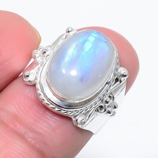 Natural Rainbow Moonstone Gemstone 925 Sterling Silver Jewelry All Size Ring