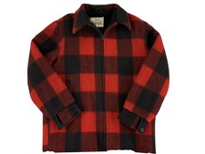 Woolrich Men Medium Red Black Mackinaw Buffalo Plaid Wool Hunting Coat USA-Good