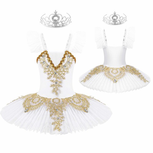 Girls Sparkly Ballet Dance Tutu Dress Swan Lake Dancewear Performance Costume - 第 12/60 張圖片