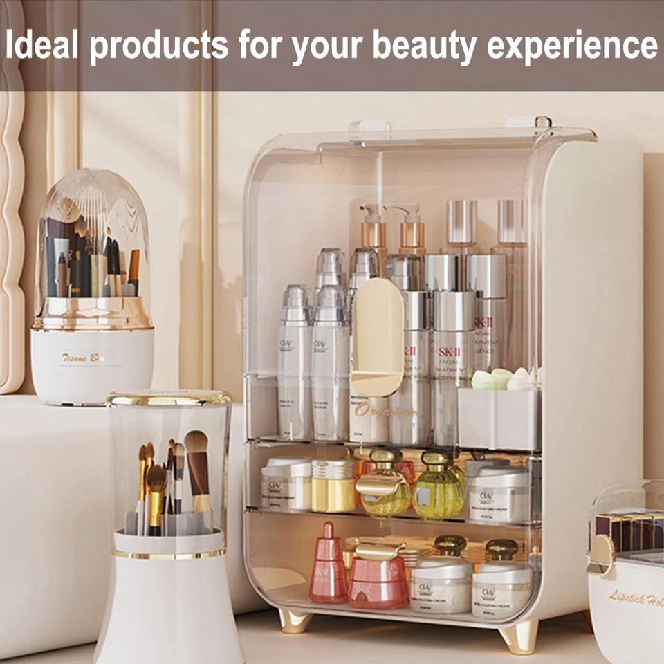 Large Cosmetic Display Case with 2 Clear Drawers and Fip Lid Storage Area Pink - Image 4 of 4