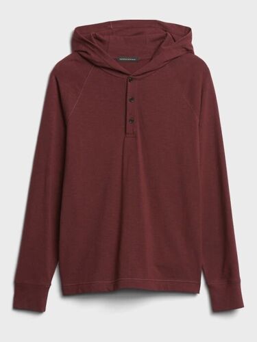 NEW Banana Republic Mens Cozy Henley Hoodie Brushed Cotton Shirt Top Brown S NWT