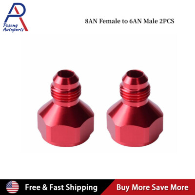 2PC 8AN Female to 6AN Male Flare Reducer Fitting Fuel Cell Bulkhead Adapter Red