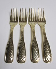Hammered Goldtone 18/10 Stainless Steel Forks, 7 inches, Set of 4, China