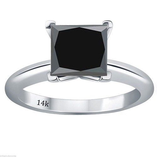 2.25 Carat Princess cut Black diamond Ring, 14kt White Gold Ring Engagement ring