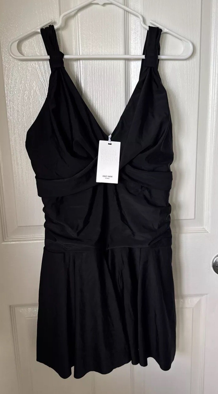 Grace Karin Womens XL Black Twist Front Tummy Control Tankini Swimsuit