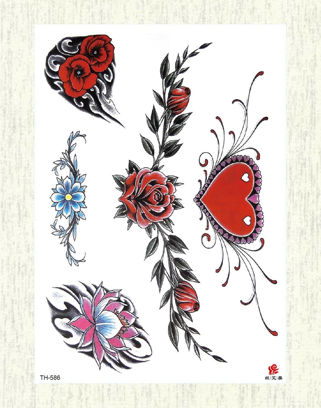 flower heart tramp stamp large 8.25" temporary arm sticker tattoos | eBay