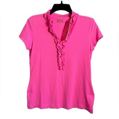 Lilly Pulitzer Pink Luxletic Frida Ruffle Polo Top Size Small NWT