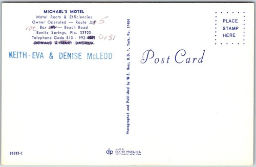 Postcard Bonita Springs Florida c1960s Michael's Motel Route 5 - Zdjęcie 2 z 2
