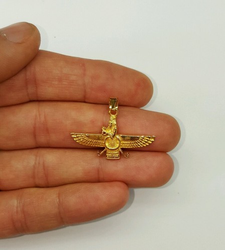 18k Gelbgold Farvahar Ahura Mazda Zoroastrische Achämeniden Anhänger 32mm  - Bild 3 von 11