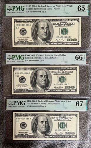 Matching $100 00008888 DOUBLE QUADS Fancy Serial # in Brand New PMG Holders