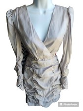 NWT Nasty Gal Collection Shimmer Ruched Mini Dress Silver Long Sleeve Size 6