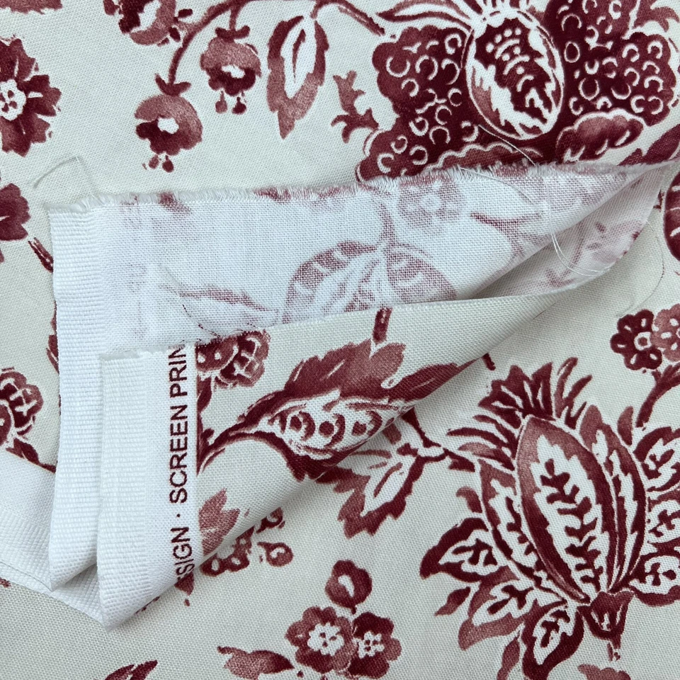 Braemore Design 4 Yards x 56” Screen Print USA Red Cream Floral Fabric - Image 2 of 4