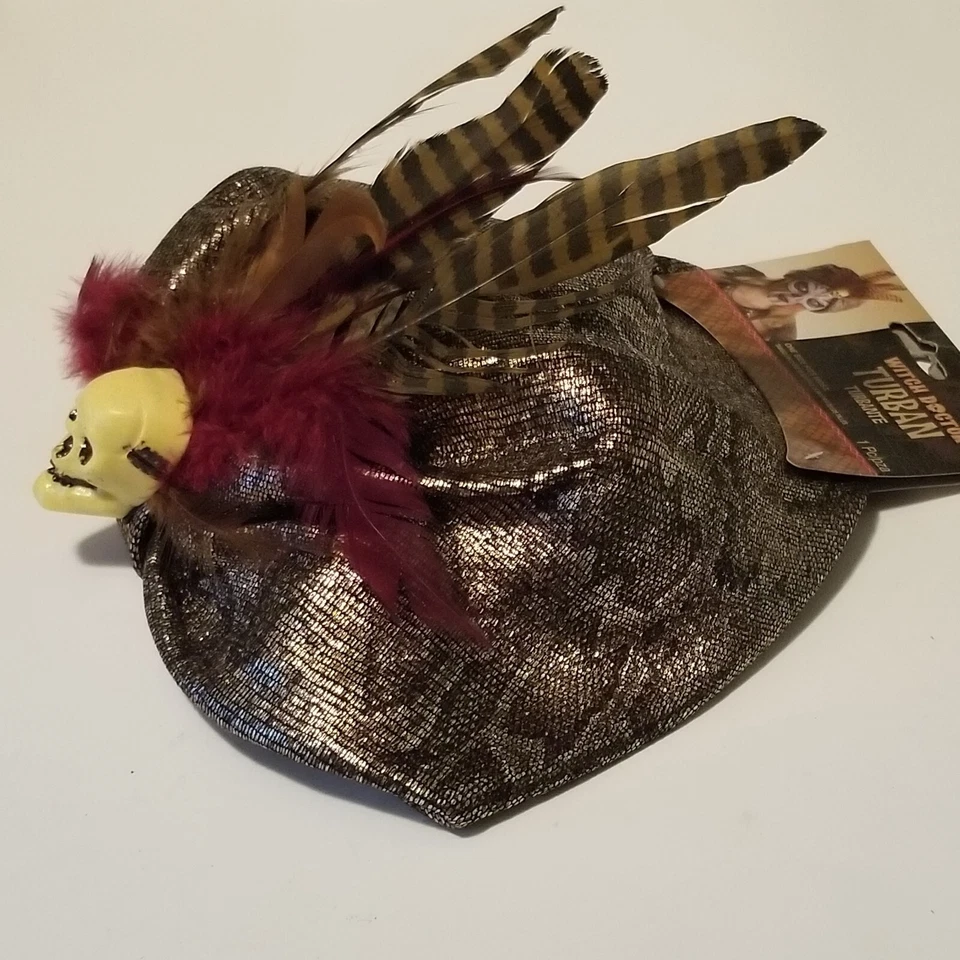 Шляпа-тюрбан ведьма доктор вуду череп перья костюм для Хэллоуина для взрослых - Изображение 3 из 4