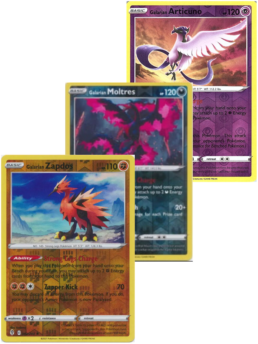 Pokemon Card Set Galarian Articuno Zapdos and Moltres Evolving Skies