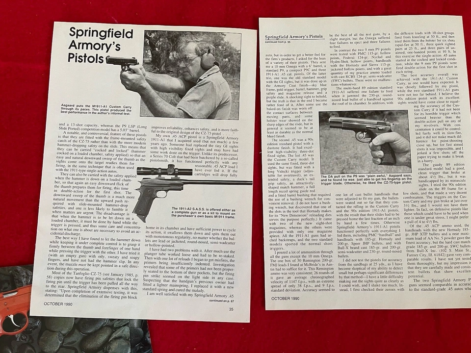 Vintage 1990 Springfield Armory’s Pistols Magazine Article/Print Ad Informative - Image 2 of 3