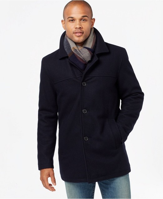tommy hilfiger men's wool melton walking coat with attached scarf
