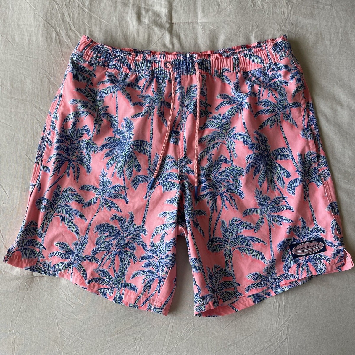 Vineyard Vines Men's Small Pink and Blue Palm Tree Printed Swim