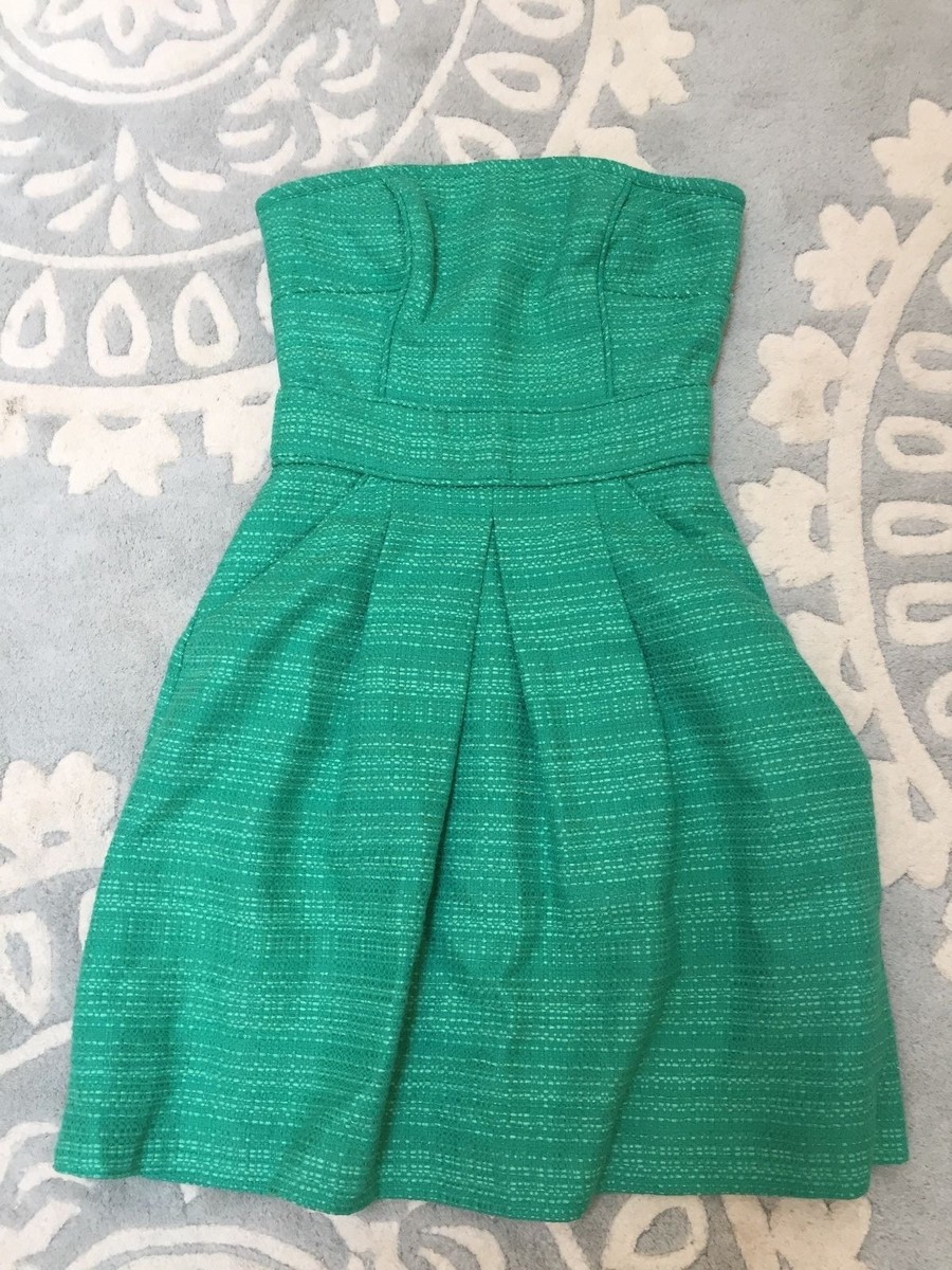 Banana Republic Jadite Green Tweed Strapless Dress 0 Excellent
