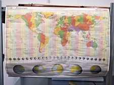 Alte Rollkarte/Schulwandkarte "Zeitzonen der Erde" 1991 / Westermann-Verlag !!