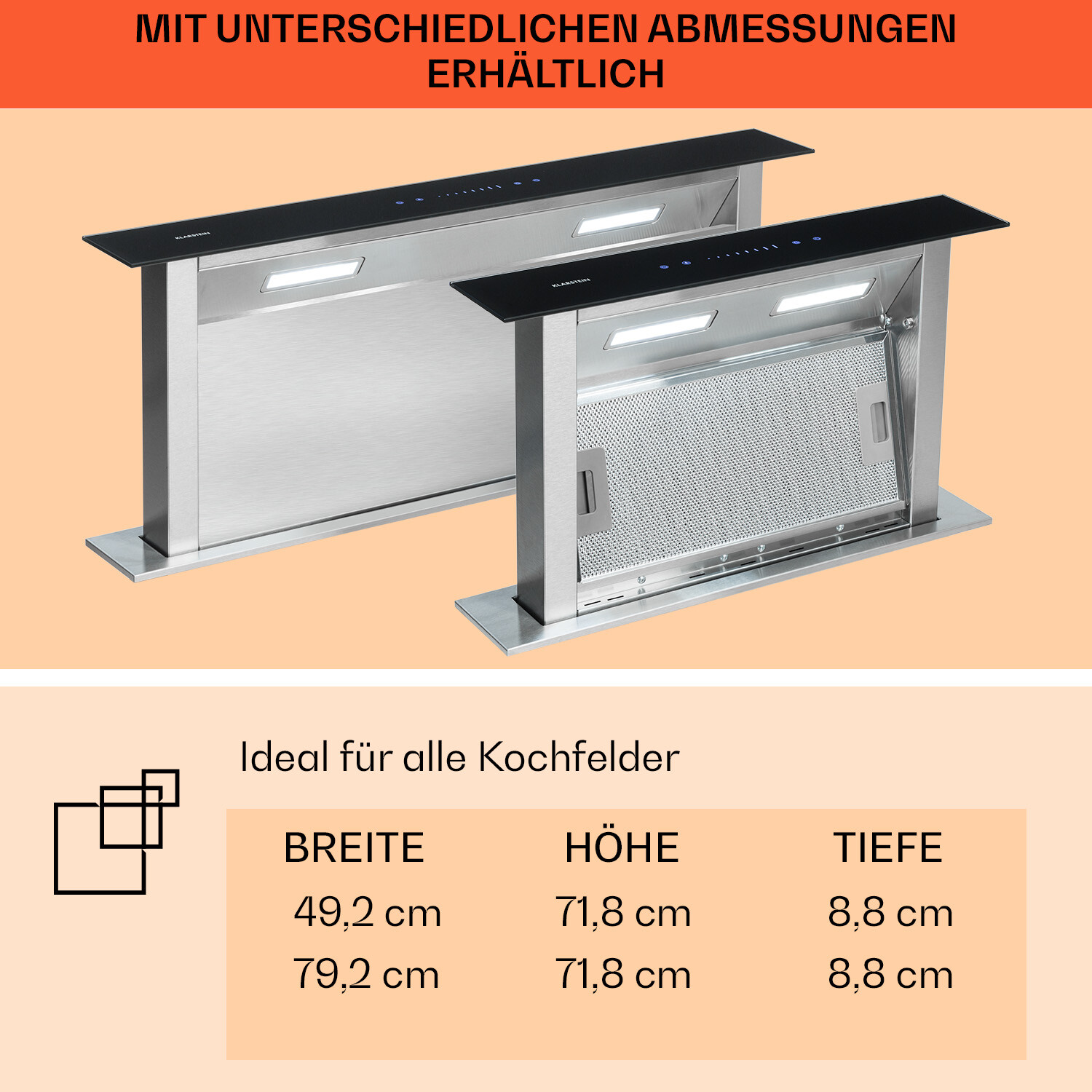 Kochfeld Dunstabzug Downdraft 60 cm 430m³/h Dunstabzugshaube 