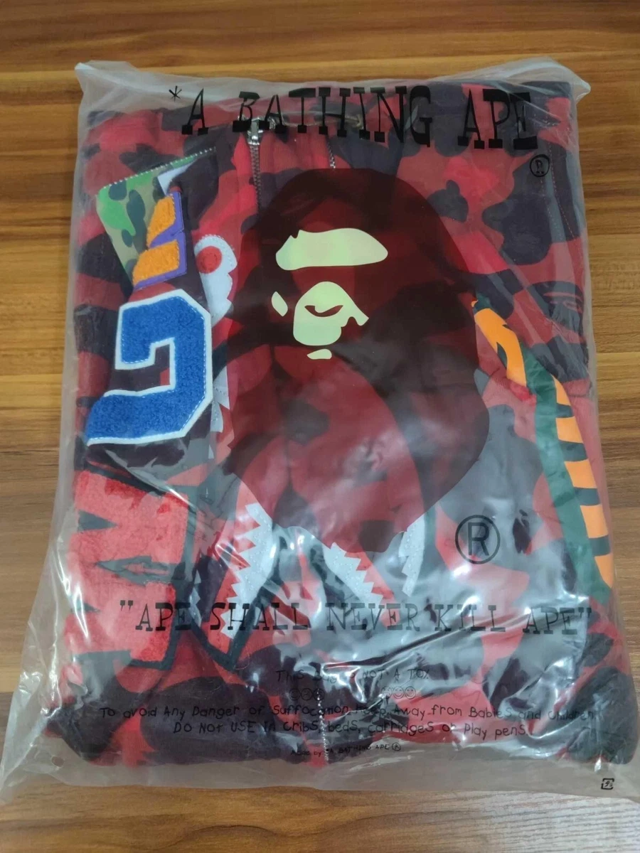 Bape Color Camo Shark Full Zip Red Hoodie Large Authentic