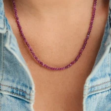 Gemstone Beaded Choker 2mm Ruby Crystal Beads Healing Reiki Women Necklace Gift