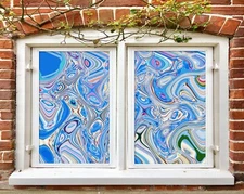 3D Blue Abstract A032 Window Film Print Sticker Cling Stained Glass UV Zoe