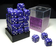 Chessex Dice Set d6 Six Sided Die Opaque Purple with White 36 12mm CHX 25807