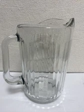 Vtg Jeannette Glass Heavy Ribbed Pitcher W/Hobnail  Bottom 8” Tall Decorative 