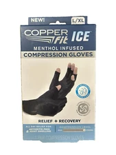 Copper Fit Ice Menthol Infused Compression Gloves Size L/XL Relief Plus Recovery