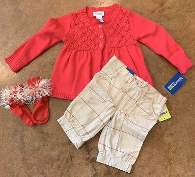 Genuine Kids from Oshkosh Girls 3 Piece Outfit 24 Months New with Tags Red Beige