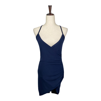 NWT Pretty Little Thing Women's Navy Ruched Side Bodycon Dress Size 8