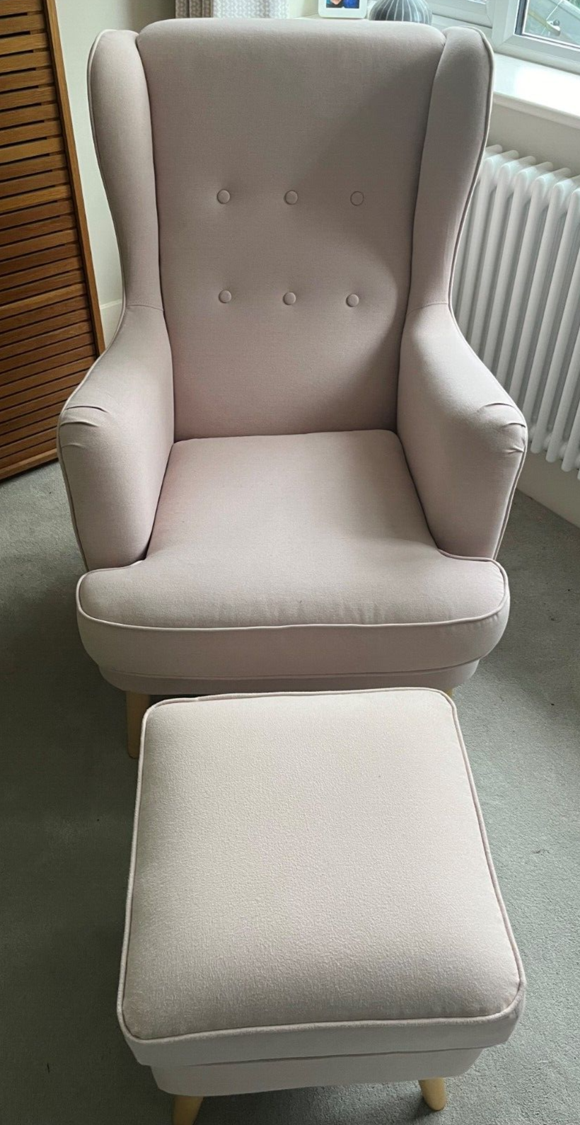Habitat Armchair and Footstool Callie Blush Pink High Wing Back Retro