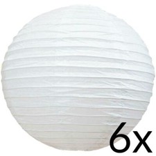 BULK PACK 6 8" White Round Paper Lanterns, Even Ribbing, Hanging Decoration