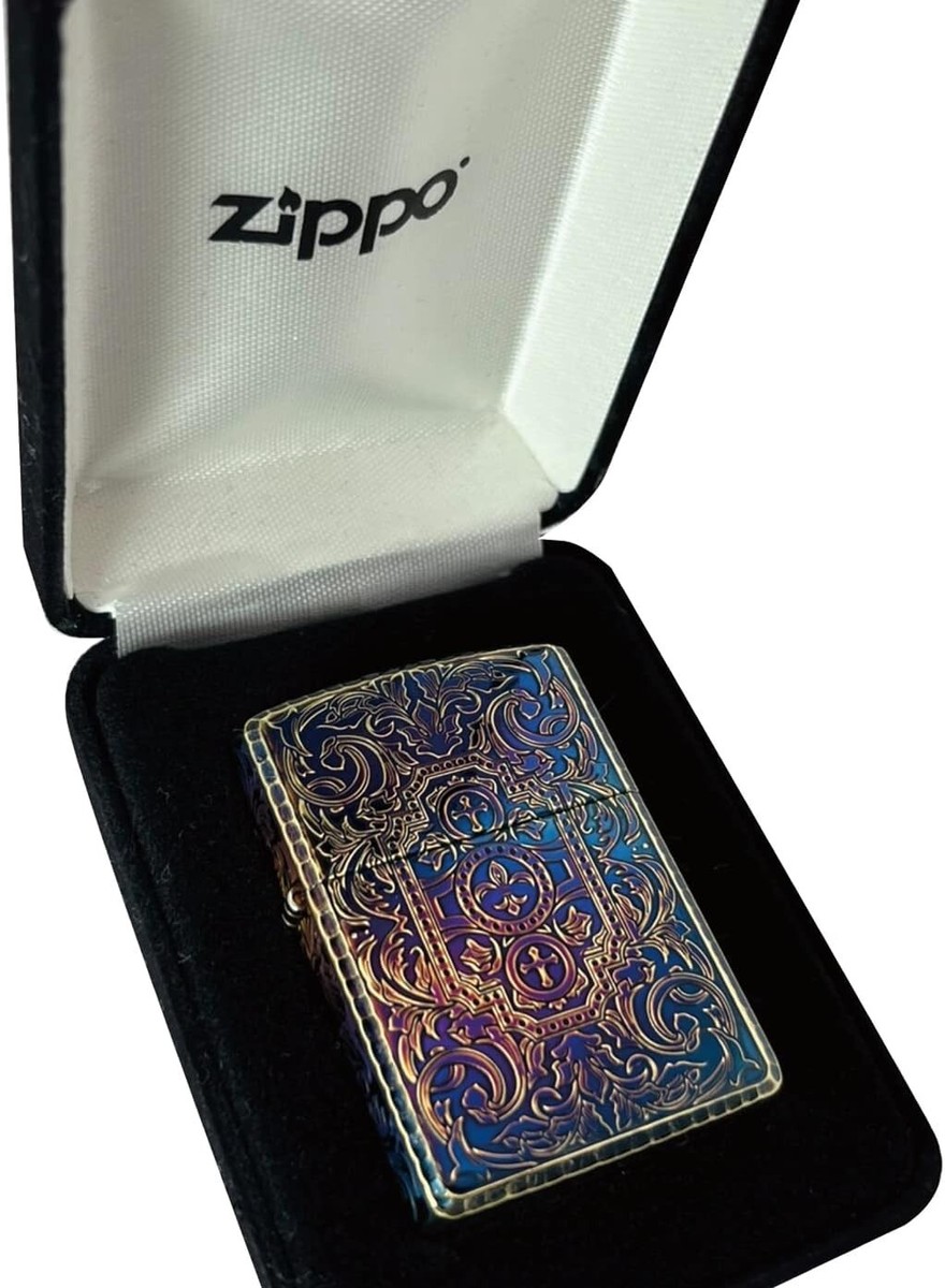 Zippo Armor Case 5 Sides Arabesque Cross Engraved Antique