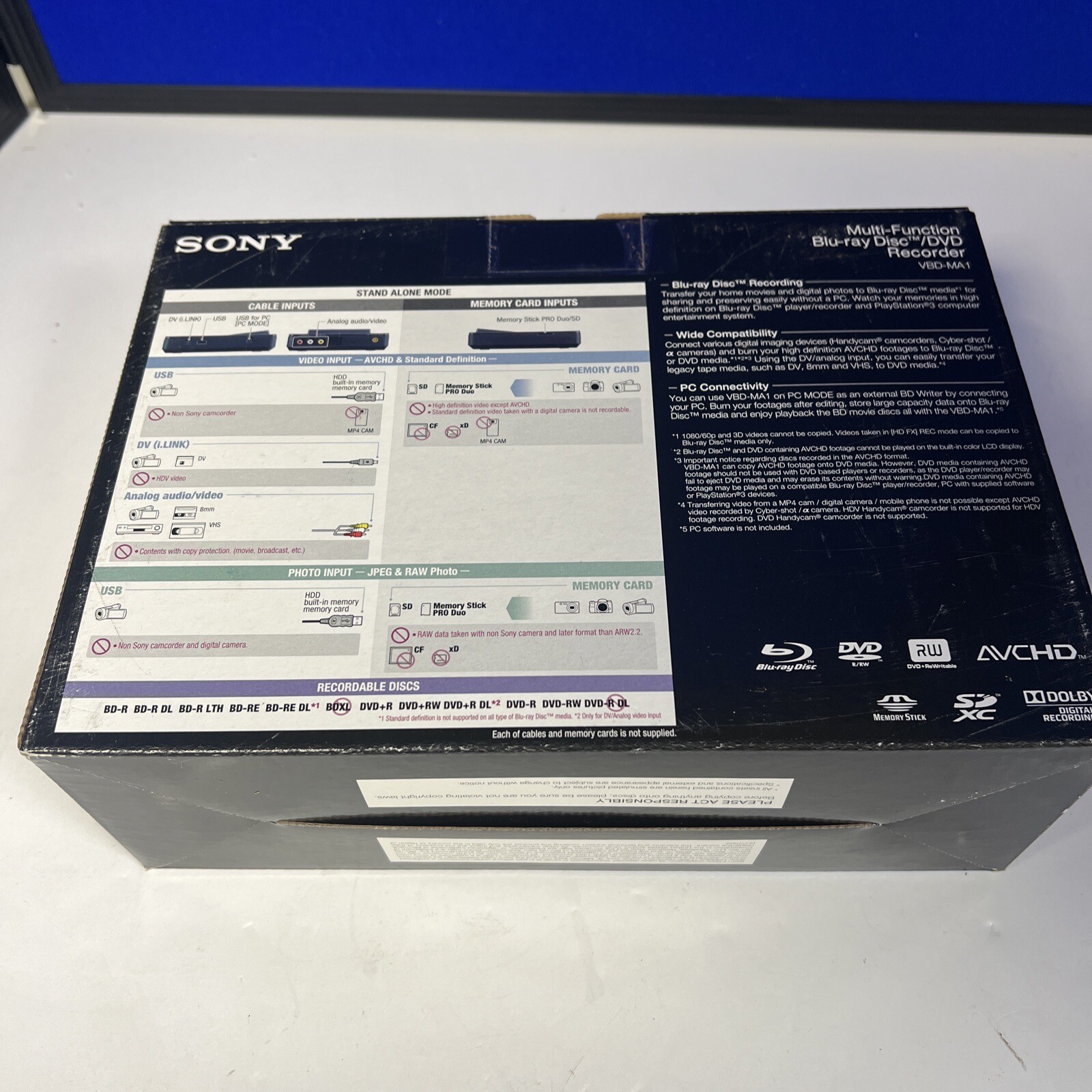 Sony VBDMA1 Bluray Multi Function Player/Recorder New Factory Sealed