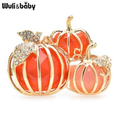 Halloween Pumpkin Brooch Gold Tone Enamel Pin Trick or Treat Autumn Jewelry Gift