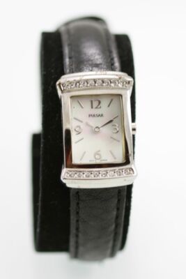 Pulsar Watch Women Stainless Silver Steel Leather Black Battery MOP Quartz