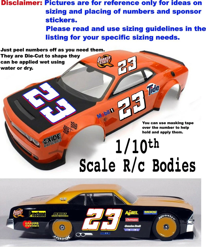 WHITE w/Black (#9's) Racing Numbers Decal Sticker Sheet 1/8-1/10-1/12 Traxxas - Image 3 of 4