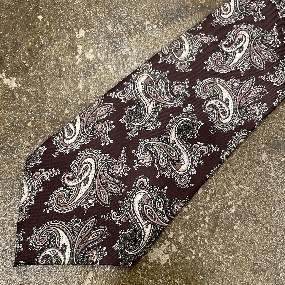 Corbata Hardy Amies Para Hombre Corbata Londres Toda Seda Marrón Paisley 57"x3.5" Foto 3 de 4