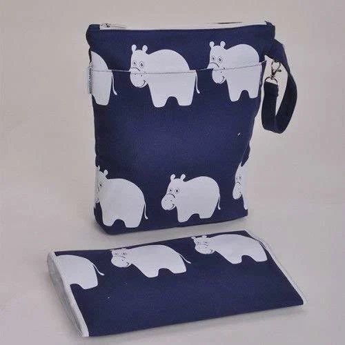 Barefoot Bambino Baby Changing Bag Mat Small Diaper Nappy Bag Hippo Navy Blue