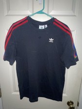Adidas Retro Trefoil 3 Stripe T-Shirt Black Red Blue Men s Small