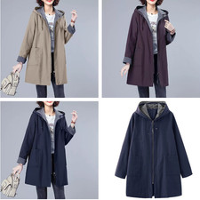 Women Travel Trench Coat Mid Length Hooded Coat Casual Lined Jacket windbreaker