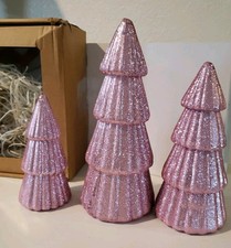 3 Pink Glitter Trees 6"-10" Sparkling Foam Holiday